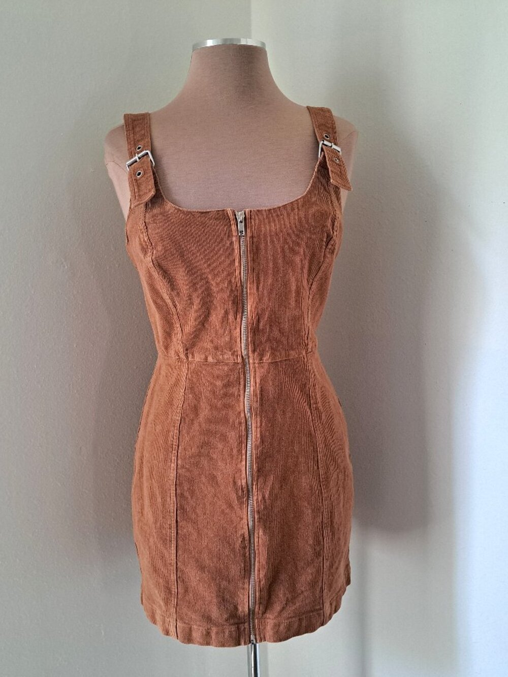 Blashe Juniors Corduroy Overall Dress Brown Color Front Zip Size L